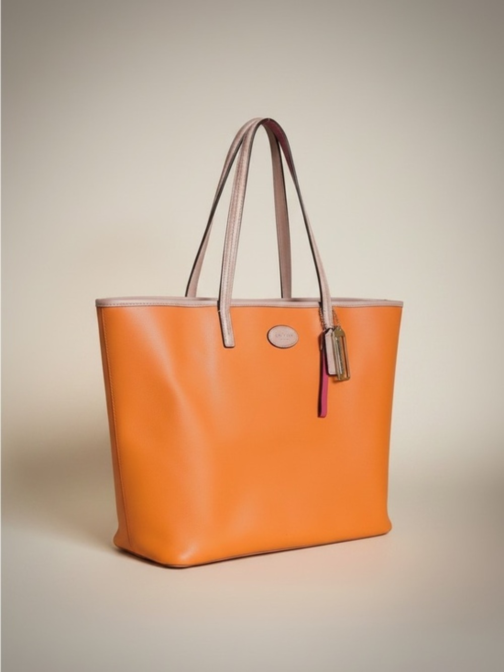✨ Coach Orange Crossgrain Leather Tote Pink Interior w/ Dust Bag EUC